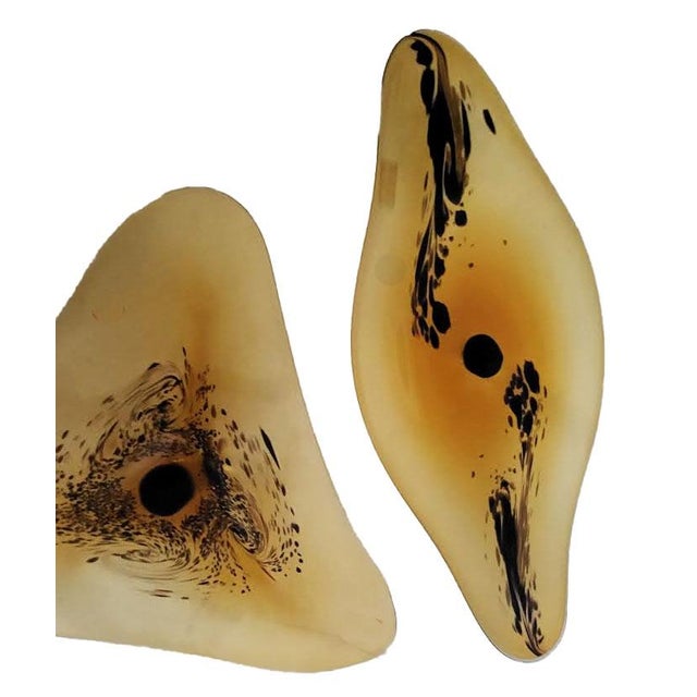 Mid-Century Murano Style Asymmetrical Amber & Tortoiseshell Blown Glass Wall Art Installation Plates - Set of 3 For Sale - Image 9 of 10