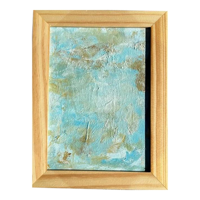 Vintage Boho Miniature Abstract Painting in Wood Frame For Sale
