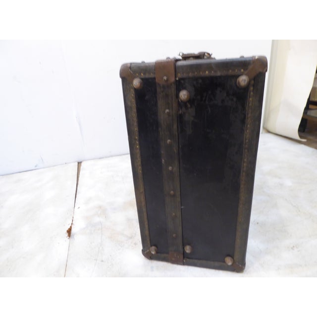 Black Vintage French Leather Trunk For Sale - Image 8 of 10