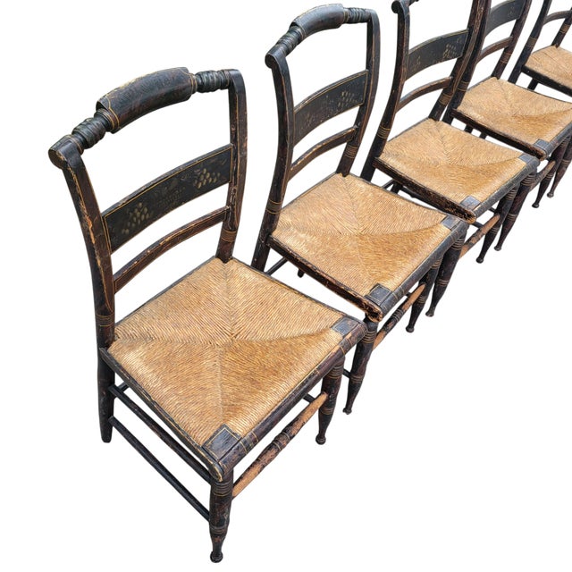 Black Period Early 19th Century Set of 5 Hitchcock Painted Stenciled Side Chairs For Sale - Image 8 of 18