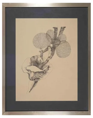 Unknown, Lovers, 1970s, Original Drawing, Framed