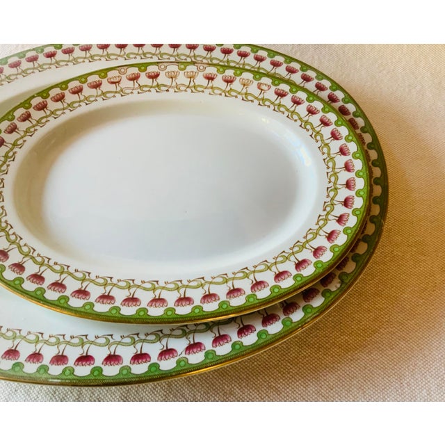 Green Antique Royal Worcester Victorian Porcelain Serving Set — Platters & Tureen, Pink Lotus & Gold For Sale - Image 8 of 18