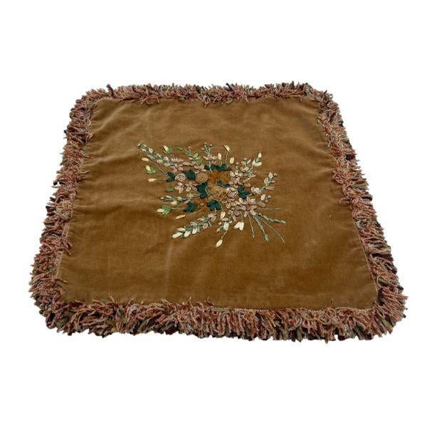 Traditional Vintage Embroidered Velvet Cushion Cover With Floral Bouquet & Fringe, 16" For Sale - Image 3 of 5