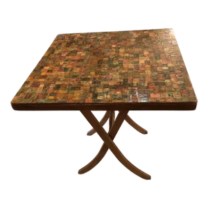 Folding Card Table Collaged With Stamps