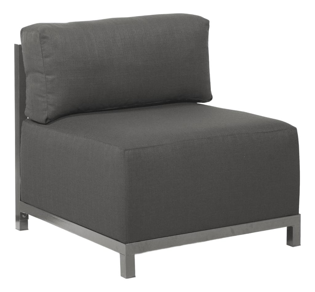 Single gray upholstered armchair from the front.