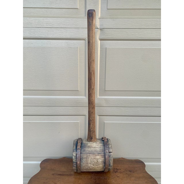 Antique Monumental Hand Made Wooden and Wrought Iron Carpenter's Mallet, Early 20th Century For Sale - Image 10 of 12