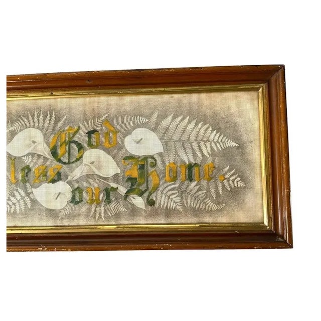 Late 19th Century Antique Victorian Motto Sampler God Bless Our Home, Calla Lily's For Sale - Image 5 of 7