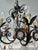 Metal Vintage French Rococo Revival 6-Arm Wrought Iron Chandelier With Amber Glass Drops. For Sale - Image 7 of 12