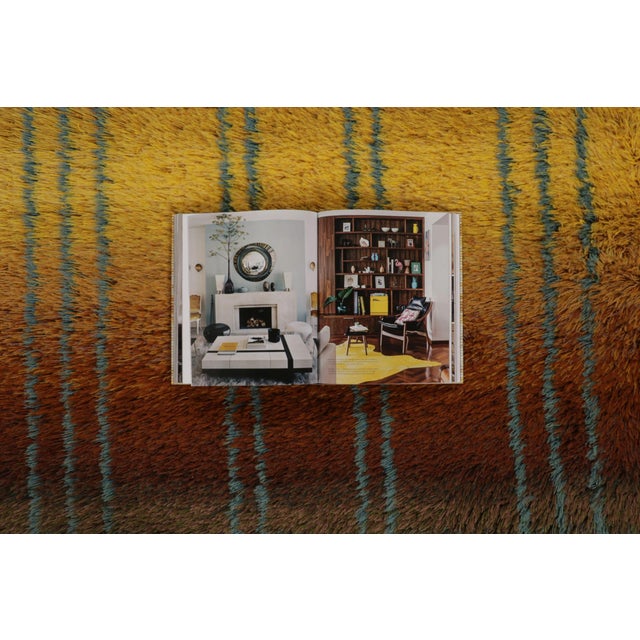 Yellow Vintage Swedish Rya Rug With Golden Ombre and Blue Linear Geometry - Rug & Kilim For Sale - Image 8 of 9