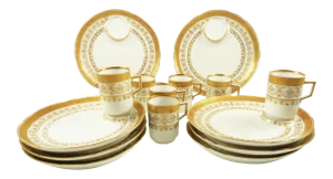 Antique Porcelain Dessert Plates & Demitasse/Espresso Cups Gilt C1890 - Set of Eight