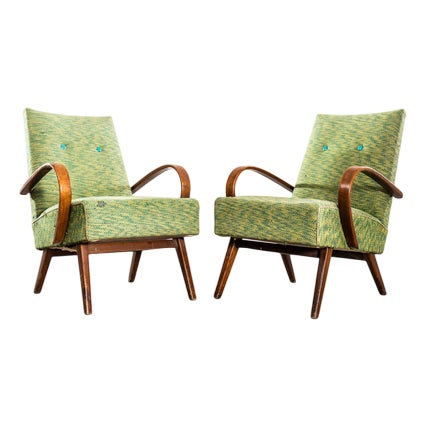 Armchair in Geometric Lime Weave Fabric with Sprung Seat by Jaroslav Šmídek, 1950s For Sale