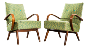 Armchair in Geometric Lime Weave Fabric with Sprung Seat by Jaroslav Šmídek, 1950s