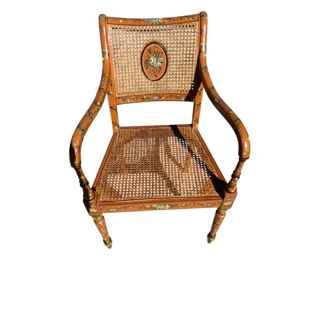 Late 20th Century English Adam’s Style Painted Cane Armchair For Sale - Image 11 of 16