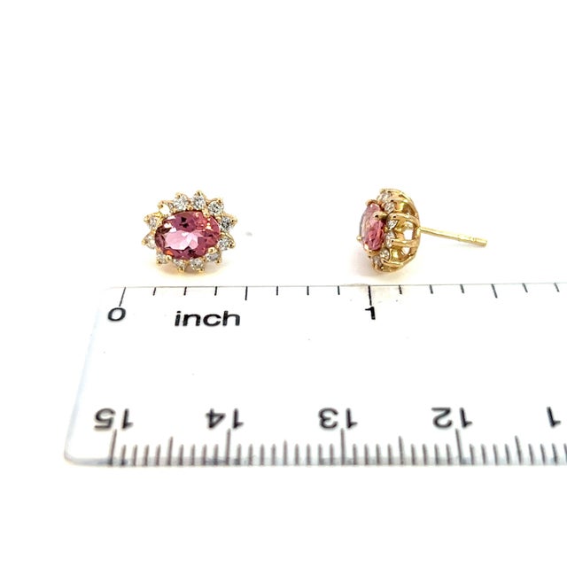 Pink Natural Tourmaline Diamond Earrings 14k Yellow Gold 1.94 TCW Certified For Sale - Image 8 of 9