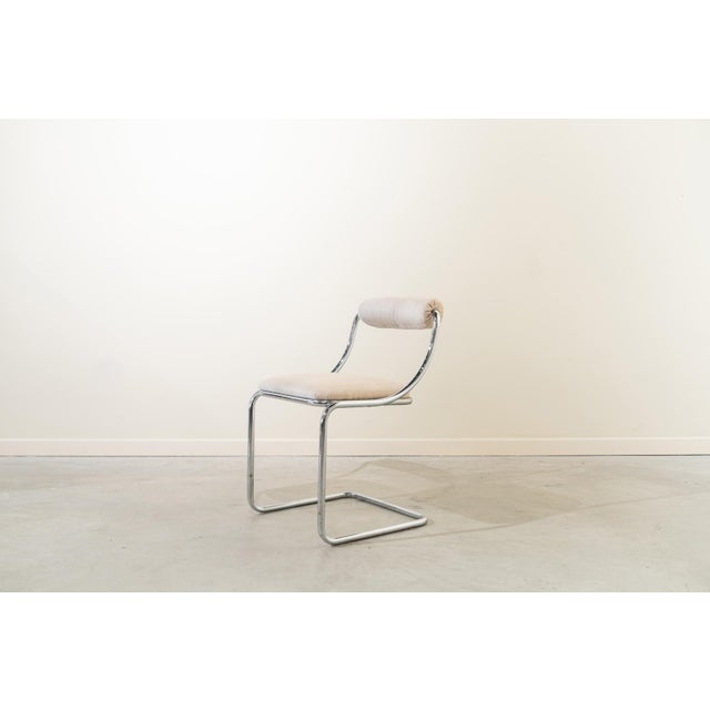 Set of Four Tubular Steel Chairs, Space Age, Upholstered in White Suede. C. 1970, Set of 4 For Sale - Image 6 of 13