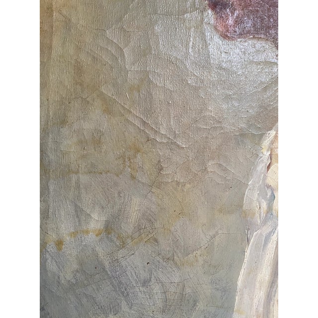 Celadon Antique Oil on Canvas Portrait Painting of Beautiful Woman With Hibiscus Flower in Her Hair, Signed Vera Martin Circa 1920’s For Sale - Image 8 of 12