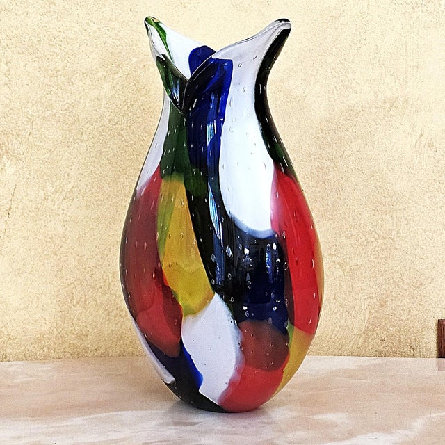 Late 20th Century Murano‑Style Multicolored Hand‑Blown Art Glass Vase, 13" For Sale - Image 5 of 18