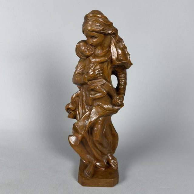 Madonna with Child in Wood Carved Wood, 1950s For Sale - Image 12 of 12