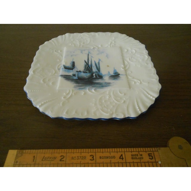 Vintage Hand Painted Blue & White Delft Style Nautical Maritime Faience Plate For Sale - Image 4 of 8