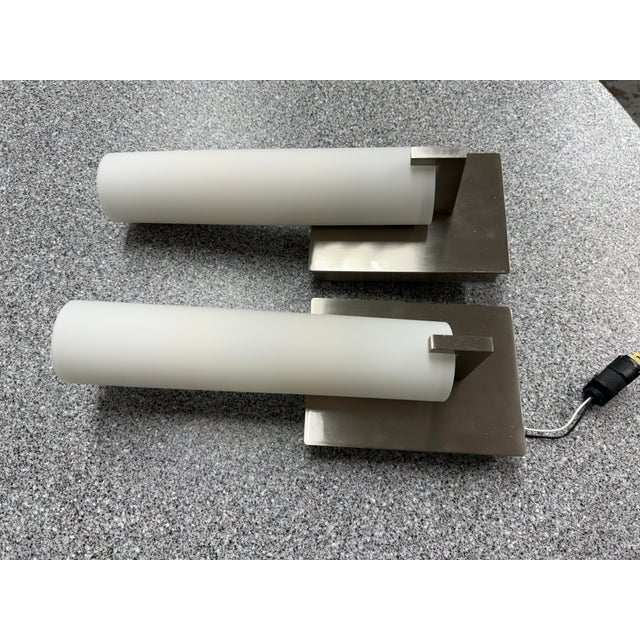 White George Kovacs Opal Glass Tube Shade Wall Scones, Pair For Sale - Image 8 of 11