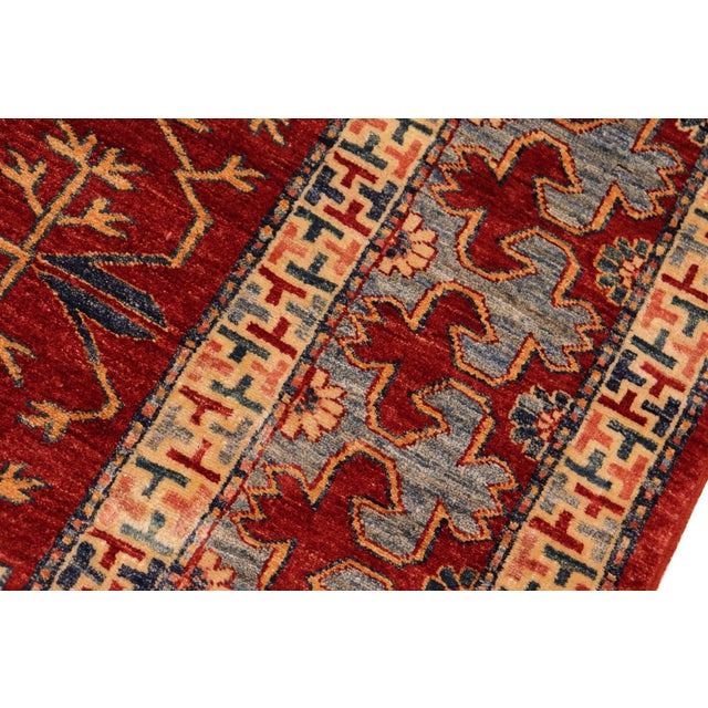 Shabby Chic Tribal Super Kazak Red/Blue Wool Rug - 6'10'' X 9'6'' For Sale In New York - Image 6 of 10