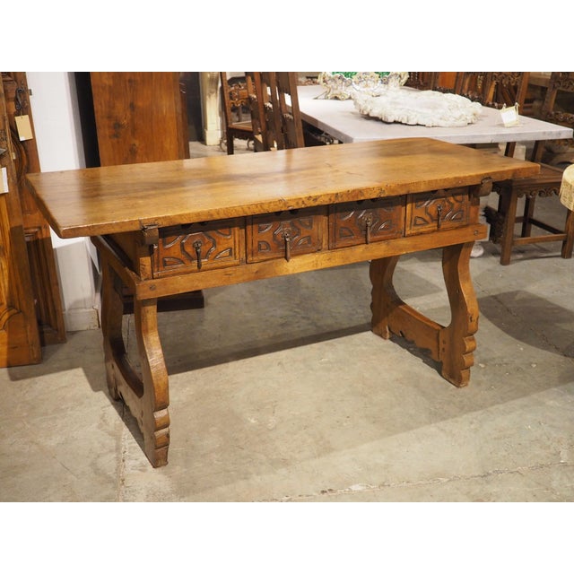 18th Century Single Plank 4-Drawer Walnut Wood Console Table From Spain For Sale - Image 17 of 18