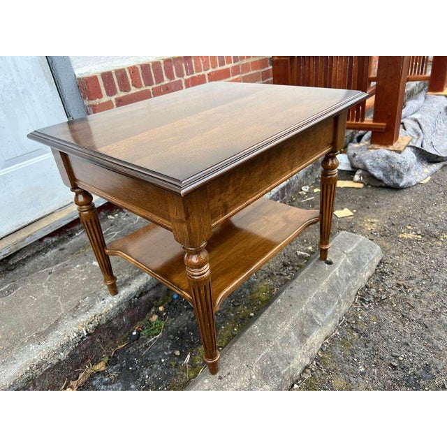 Vintage Ethan Allen Pair of Traditional Style Solid Wood 2 Tier Nightstands Bed Side Tables. For Sale - Image 10 of 12