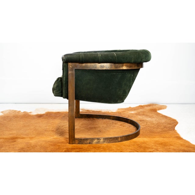Animal Skin Vintage 1980s Milo Baughman Attr. Forest Green Suede & Bronze For Sale - Image 7 of 17