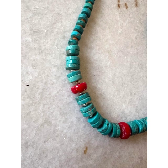 American Vintage Turquoise and Coral Beaded Necklace For Sale - Image 3 of 3