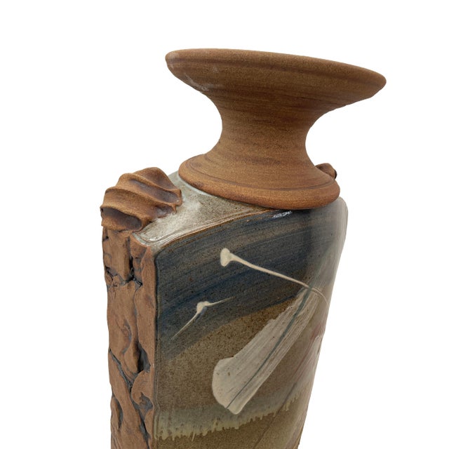 Late 20th Century Brutalist Terracotta Sculptural Vase With Relief Faces For Sale - Image 9 of 18