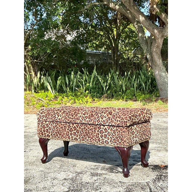 Vintage Regency Tufted Leopard Ottoman Bench For Sale In West Palm - Image 6 of 11