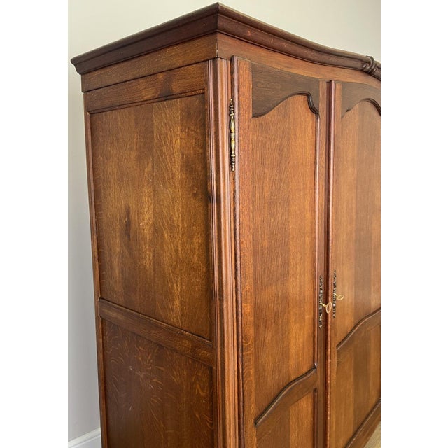 Brown Vintage French Louis XVI Style Carved Oak 3-Door Armoire For Sale - Image 8 of 11