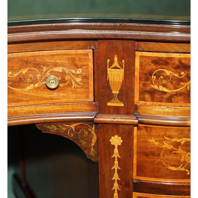 Victorian Marquetry Inlaid Hardwood Kidney Library Desk For Sale - Image 10 of 18