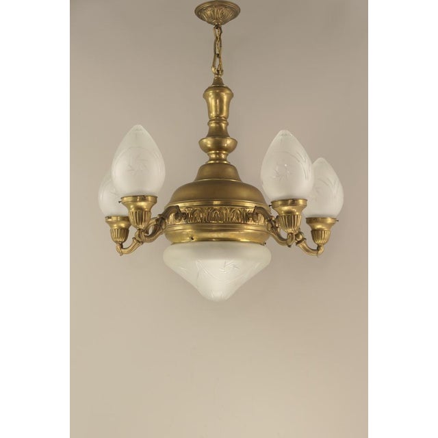 Chandelier in Brass with Cut Glass Shades, Budapest, 1930s For Sale - Image 7 of 12