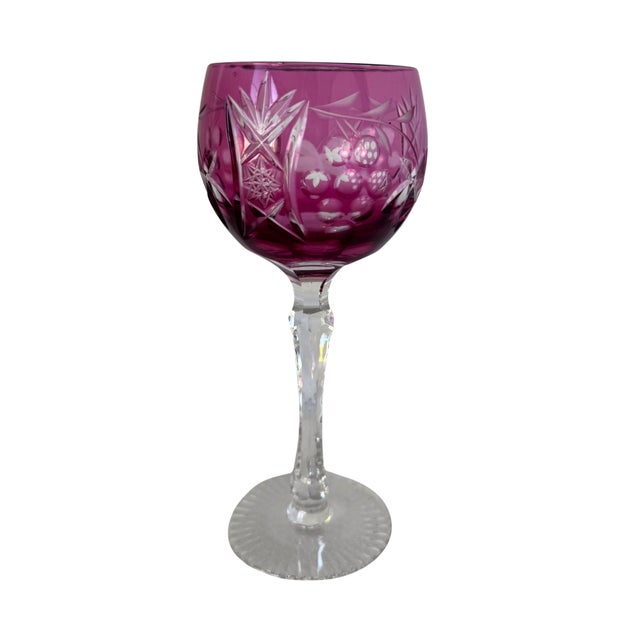 1980s Vintage Nachtmann Cranberry Cut-to-Clear Crystal Wine Glasses, Set of 5 For Sale - Image 5 of 9