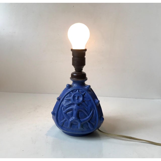 Spiky Blue Ceramic Table Lamp with Troll by Lauritz Hjorth, 1940s For Sale - Image 6 of 13