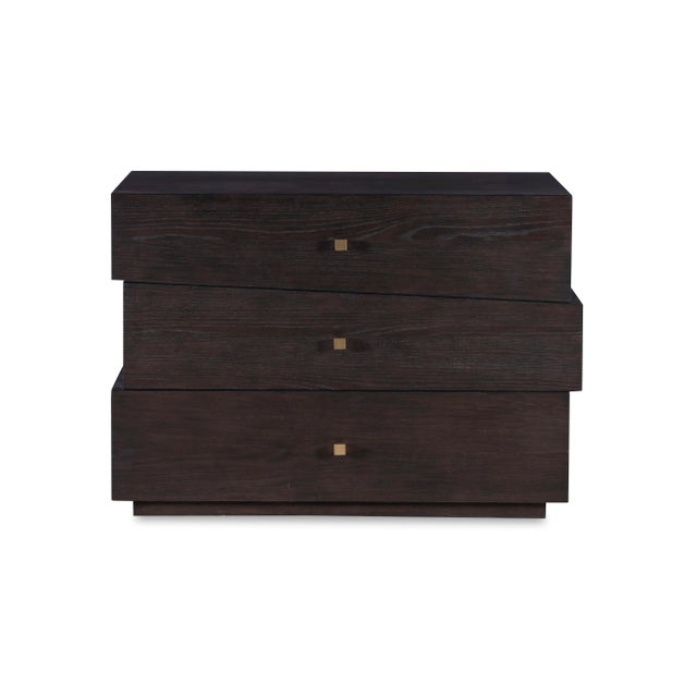Three soft-close drawers with antique brass metal hardware Materials: Oak Veneers, Oak Solids A part of the Cadence...