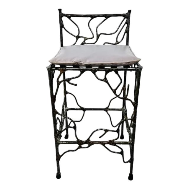 1980s Wrought Iron Vanity Stool For Sale