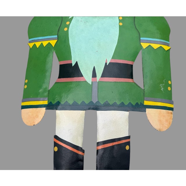 Green Vintage Hand Painted 37" Folk Art Wall Hanging Metal Cutout Nutcracker Decoration For Sale - Image 8 of 10