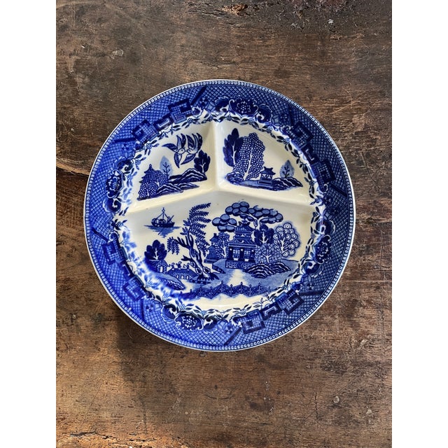 Blue Vintage Japanese Blue Willow Divided Plates - Set of 3 For Sale - Image 8 of 9