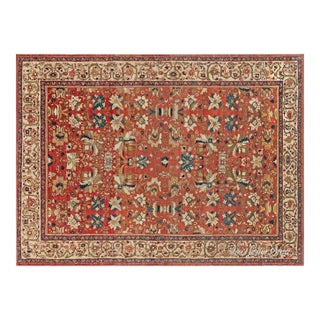 Antique Persian Sultanabad Floral Red Blue Handmade Wool Rug For Sale