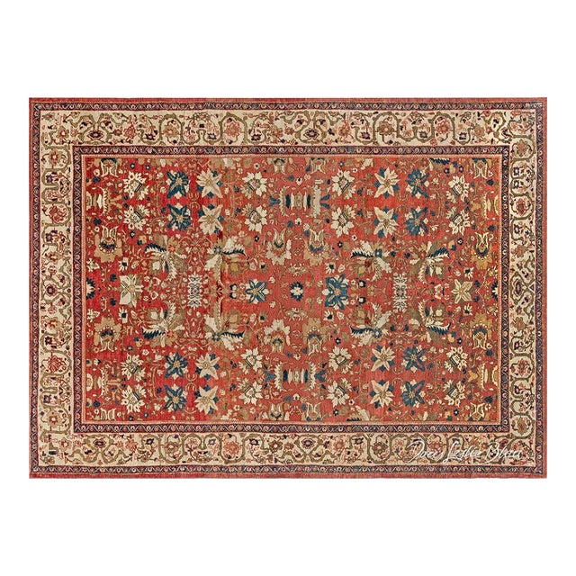 Antique Persian Sultanabad Floral Red Blue Handmade Wool Rug For Sale