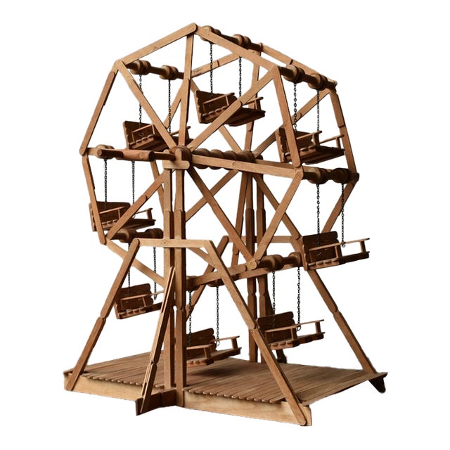 Vintage Folk Art Popsicle Stick + Spool Kinetic Ferris Wheel Sculpture, Circa 1970s For Sale