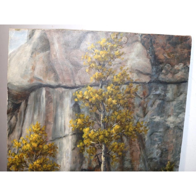 Vintage Original J Bierbaum Oil Painting Landscape Rock Mountain Realism Canvas For Sale - Image 4 of 12