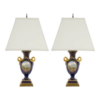 Pair Louis XVI Style French Porcelain Table Lamp For Sale