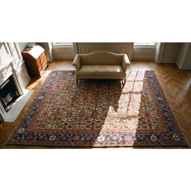 Ivory Superb Ivory, Blue and Purple Color With Symmetric and Florid Design Antique Sultanabad Rug For Sale - Image 8 of 9