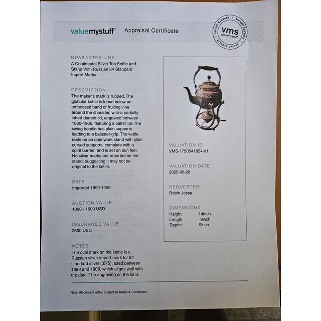 Late 20th Century Continental Silver Tea Kettle and Stand With 84 Standard Import Marks For Sale - Image 9 of 10