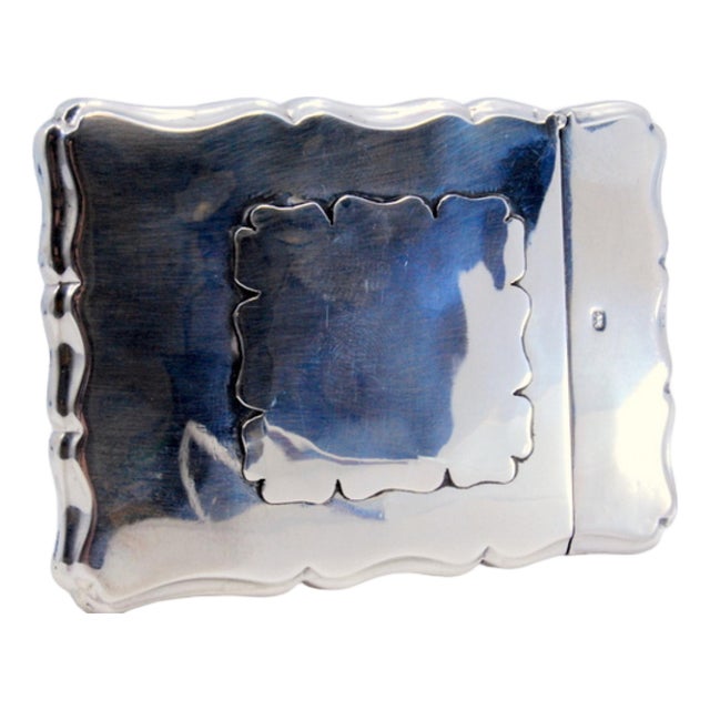 Plain Silver Card Case with Central Monogram Application and Wavy Contours For Sale