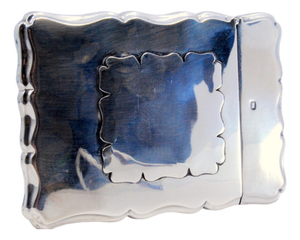 Plain Silver Card Case with Central Monogram Application and Wavy Contours