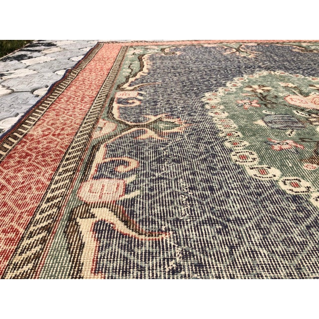 Textile Vintage Oushak Brick Red Wool Rug For Sale - Image 7 of 9